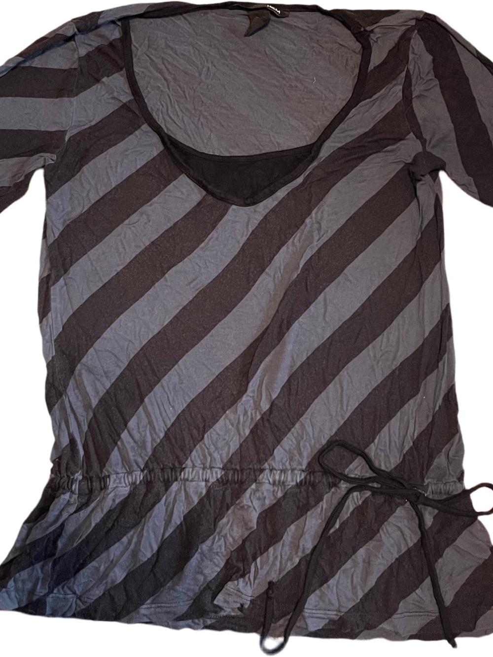 Vintage y2k H&M Black and Gray Diagonal Striped Drawstring Top
